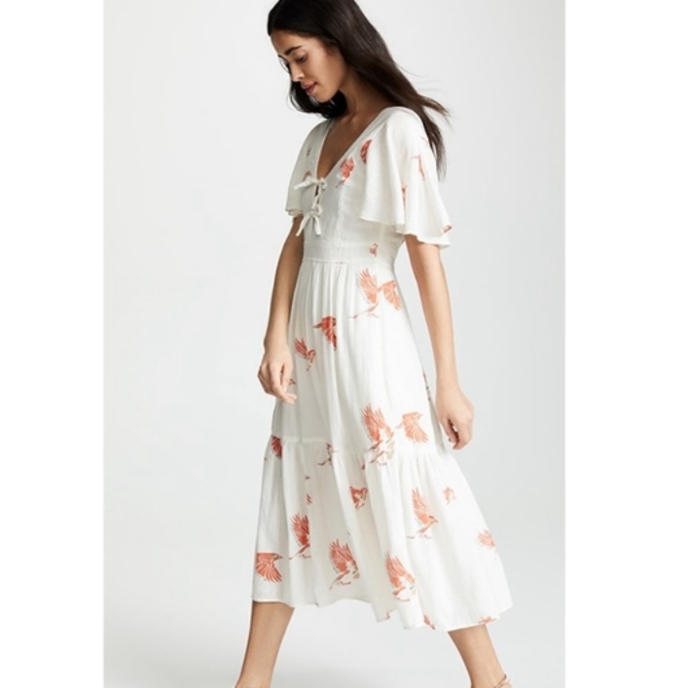 La Vie Rebecca Taylor Birds Print Midi Dress NWT